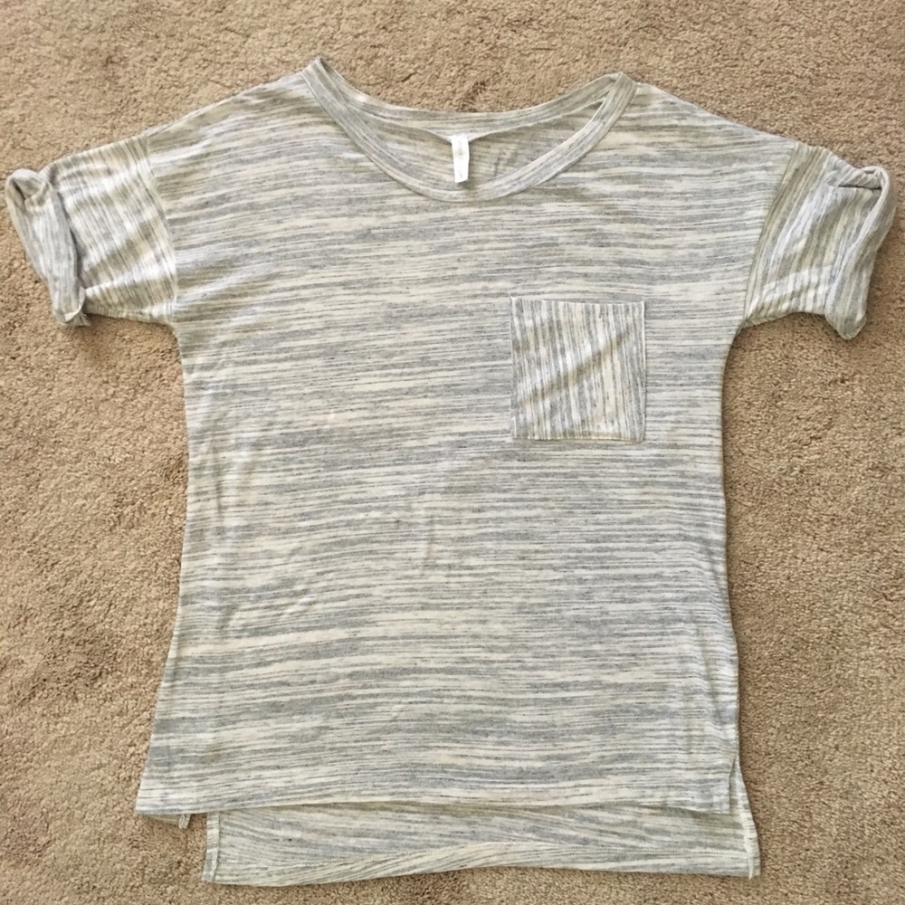 Comfy cute! Boat neck with slight rolled sleeve.